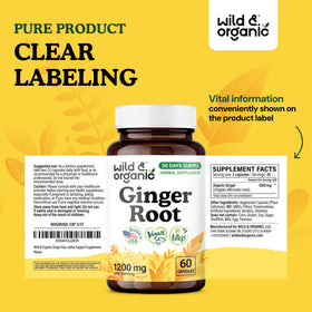 Capsules de gingembre Wild & Organic avec des ingrédients naturels en arrière-plan