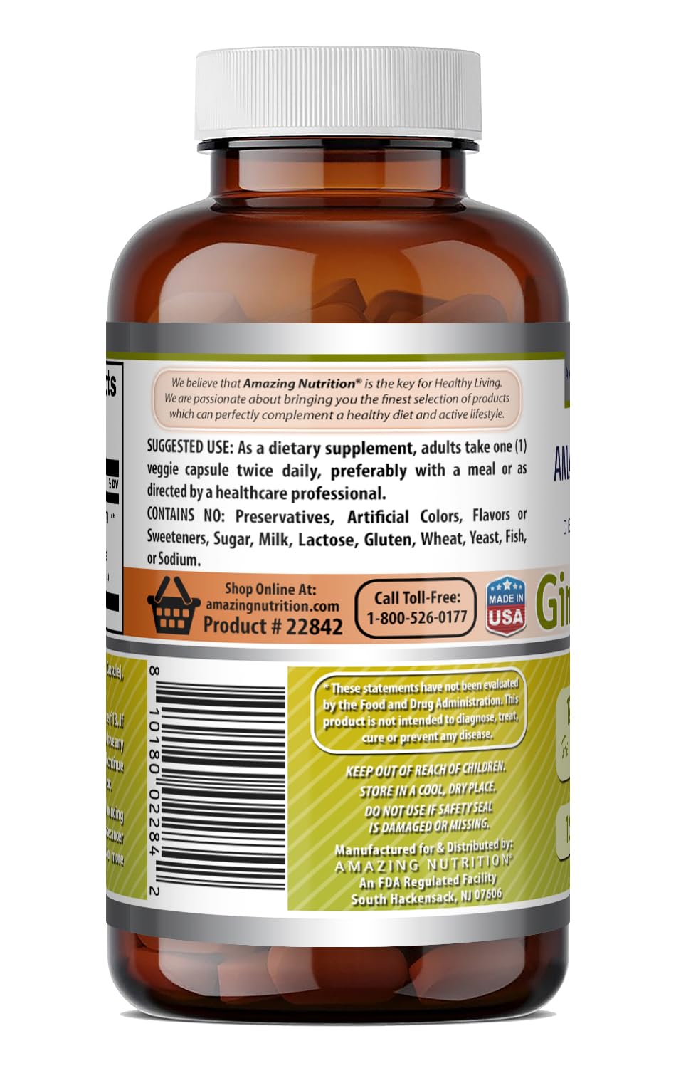 Capsules de Ginkgo Biloba 120 mg Amazing Nutrition avec étiquette visible