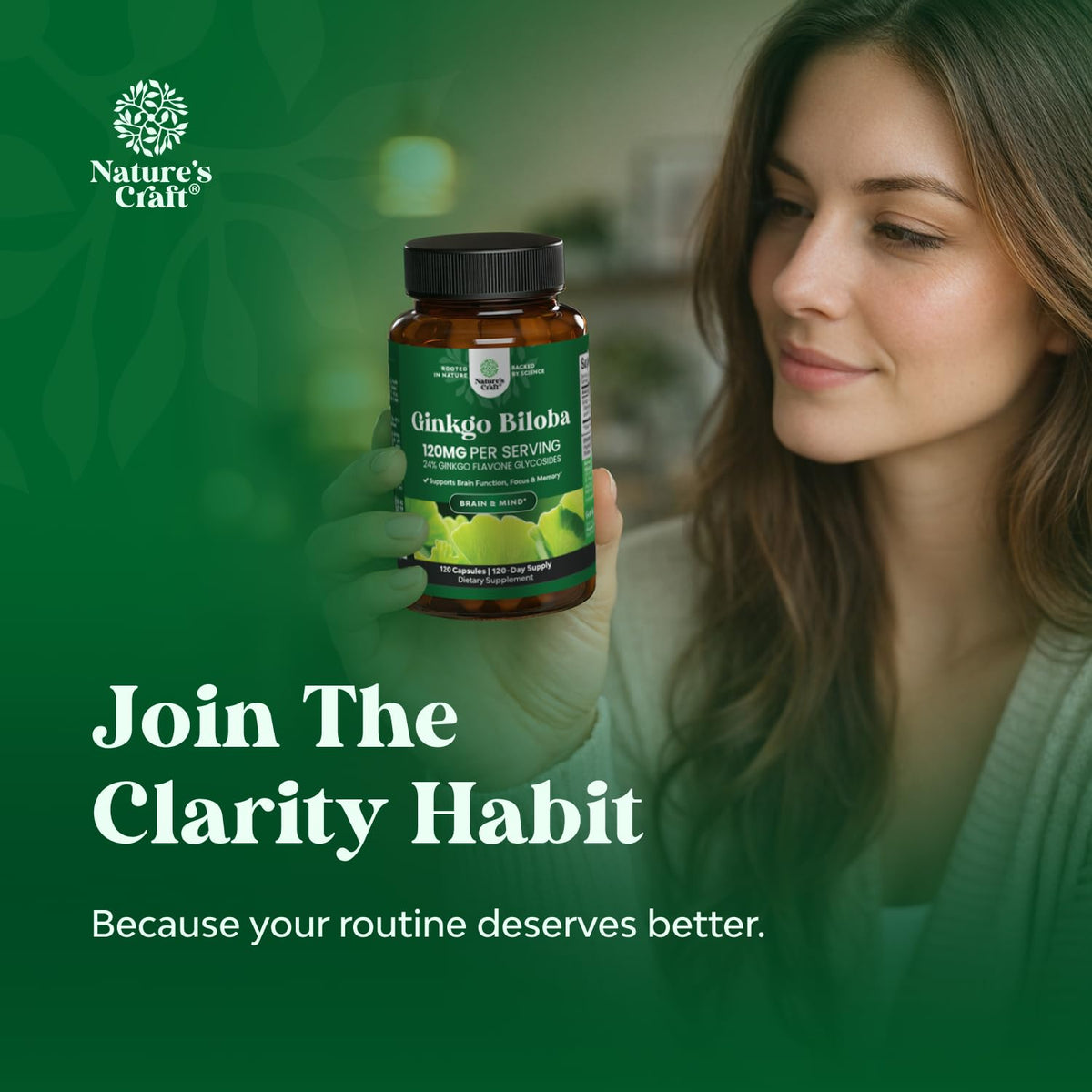Capsules de Ginkgo Biloba avec étiquette Natures Craft