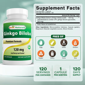 Capsules de Ginkgo Biloba Best Naturals sur une surface en bois