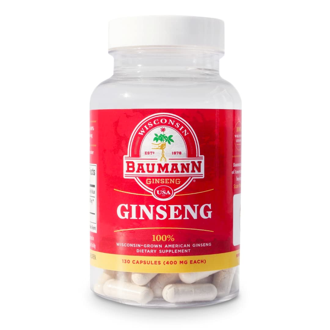Capsules de ginseng Baumann en bouteille vue de face