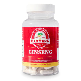 Capsules de ginseng Baumann en bouteille vue de face