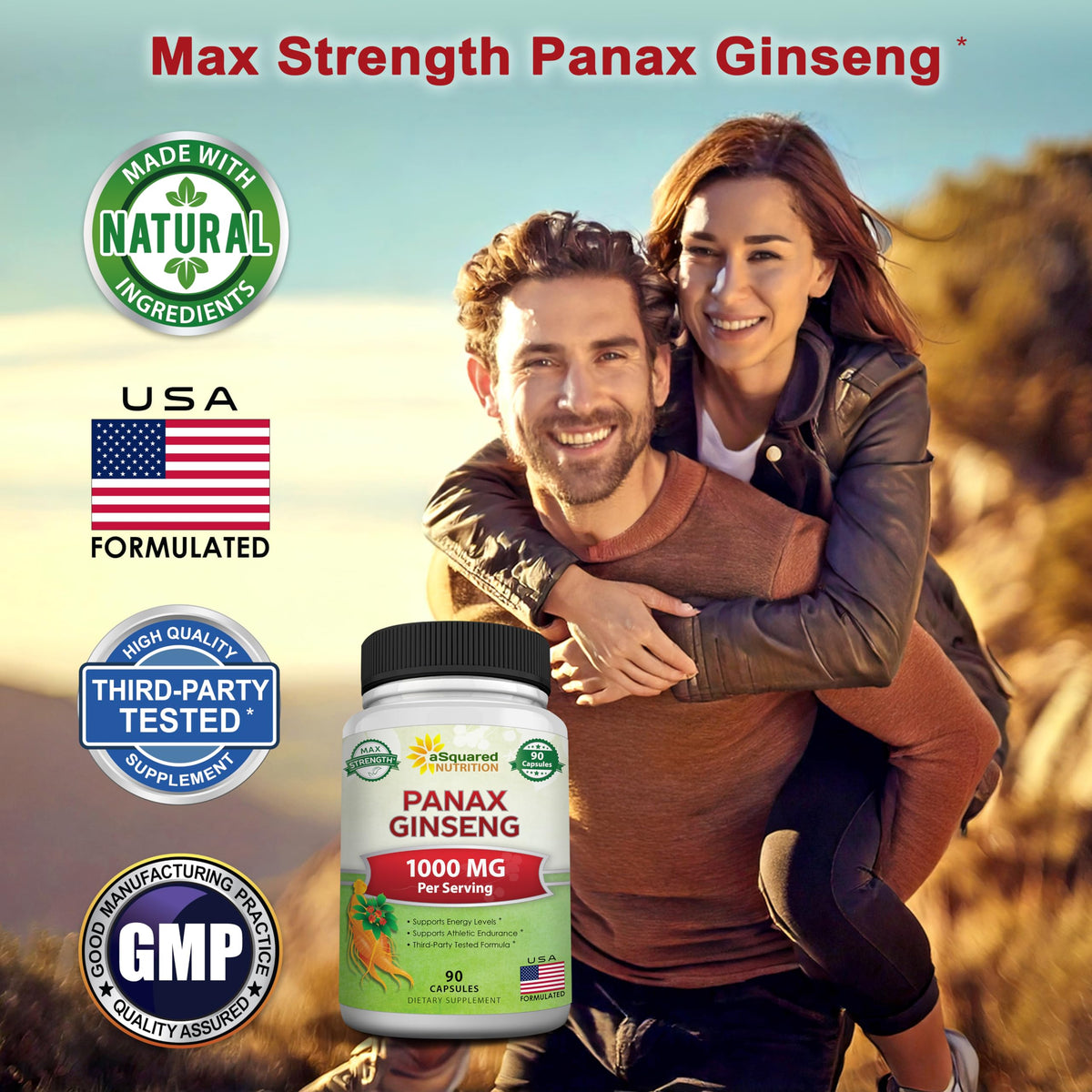 Capsules de Ginseng Coréen Panax aSquared Nutrition sur une surface blanche