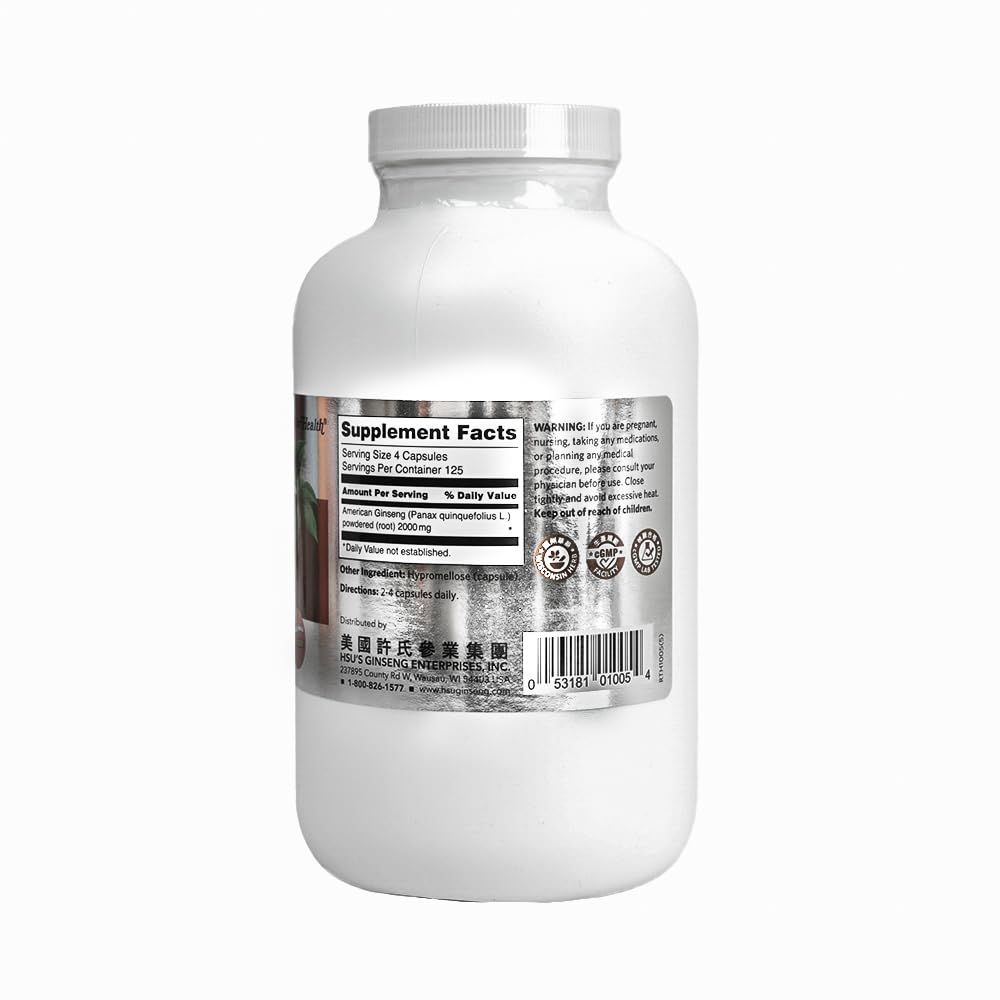 Capsules de ginseng Hsu's sur fond blanc