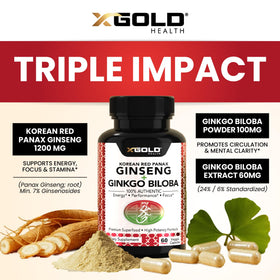 Capsules de ginseng rouge coréen et ginkgo biloba sur une table