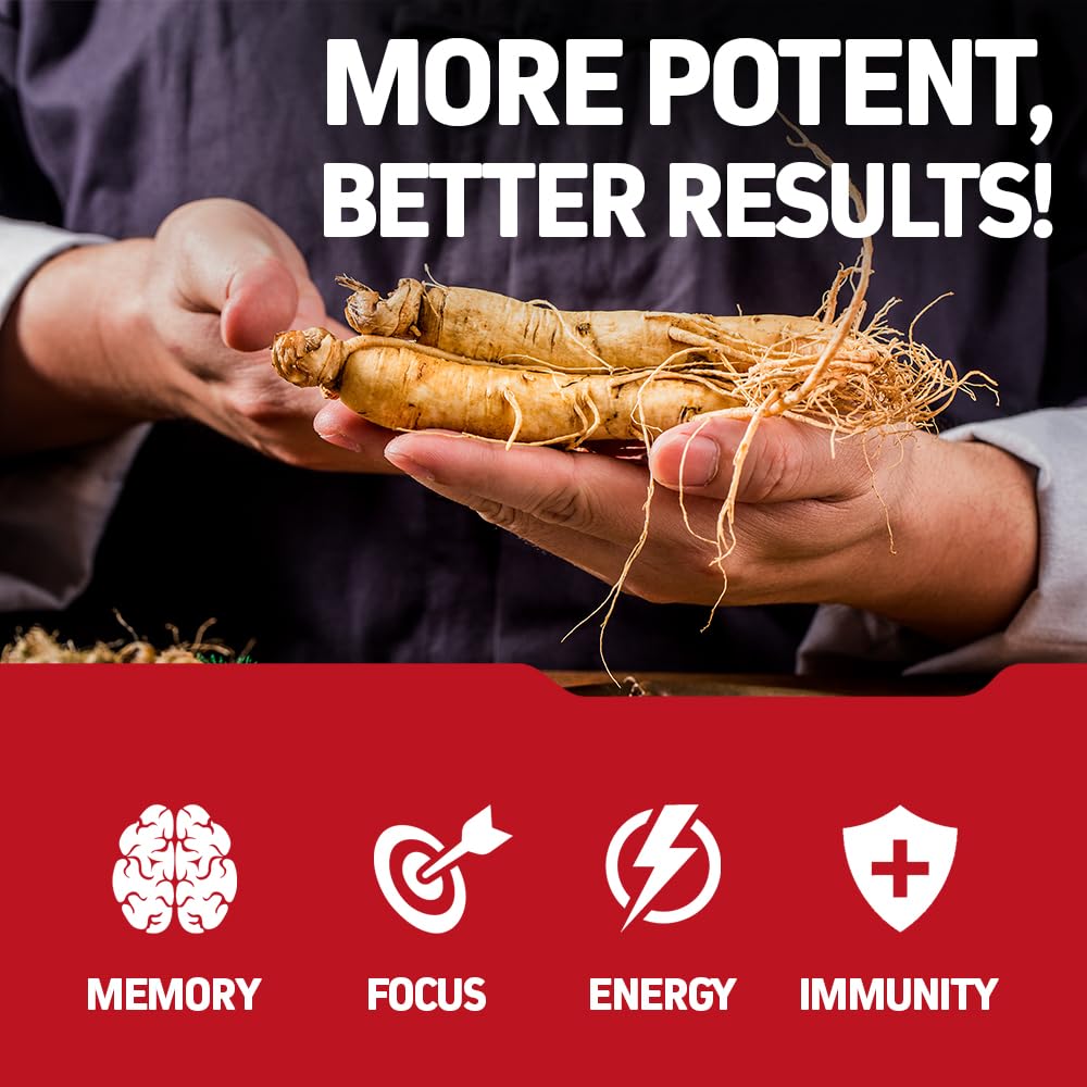 Capsules de ginseng rouge coréen Herbtonics sur fond blanc