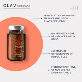 Capsules de ginseng sibérien CLAV avec étiquette visible
