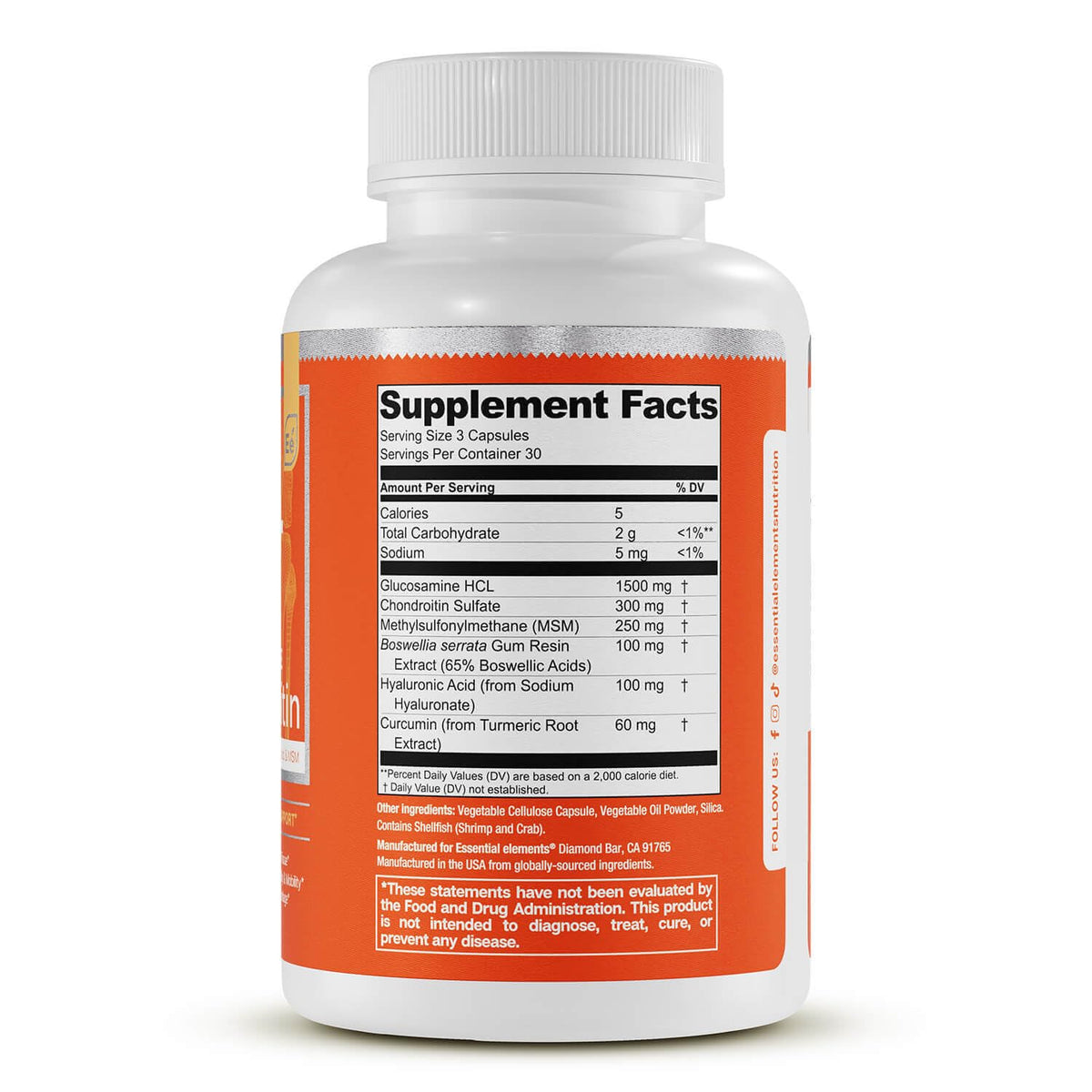 Capsules de Glucosamine Chondroitine Essential Elements sur une table