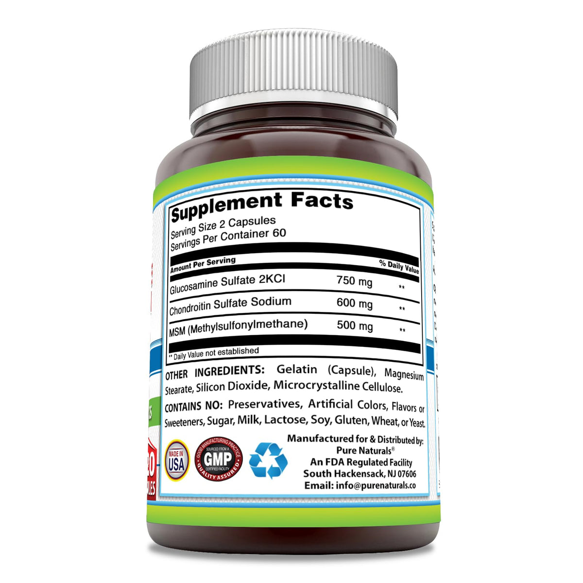 Capsules de Glucosamine Chondroitine MSM dans un flacon Pure Naturals