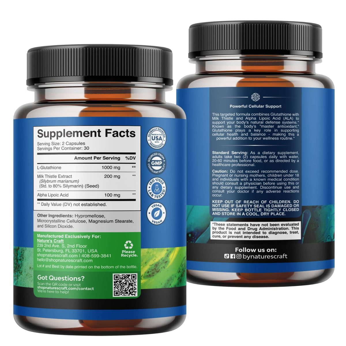 Capsules de glutathion 1000mg avec chardon-marie sur une table
