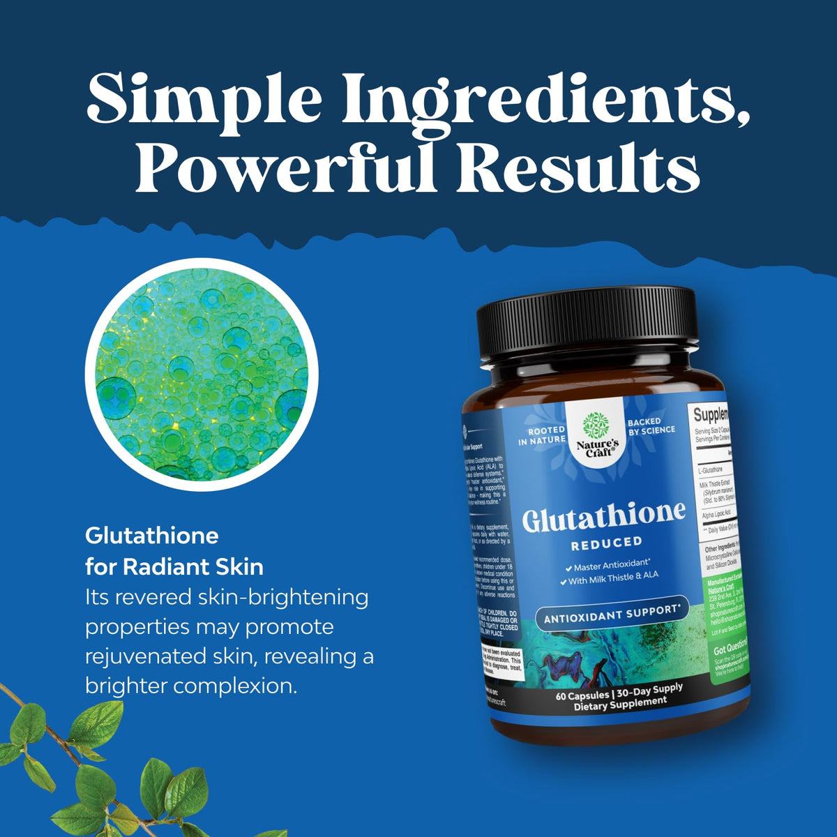 Capsules de glutathion 1000mg sur une surface blanche