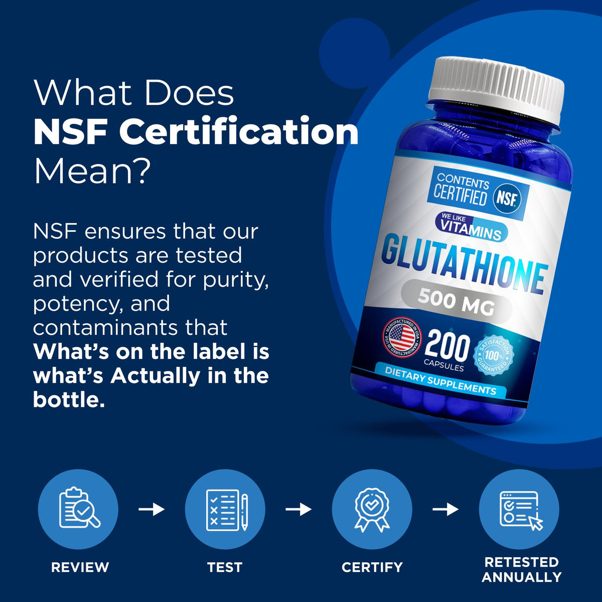 Capsules de Glutathione 500mg We Like Vitamins sur fond blanc