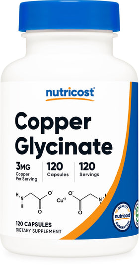 Capsules de glycinate de cuivre Nutricost, bouteille de 120 capsules
