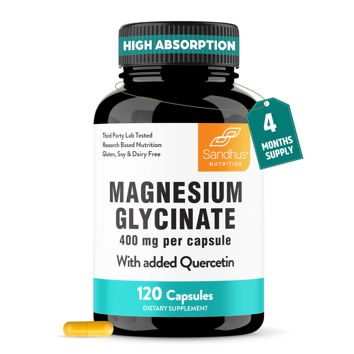 Capsules de Glycinate de Magnésium 400mg avec Quercétine, vue de face