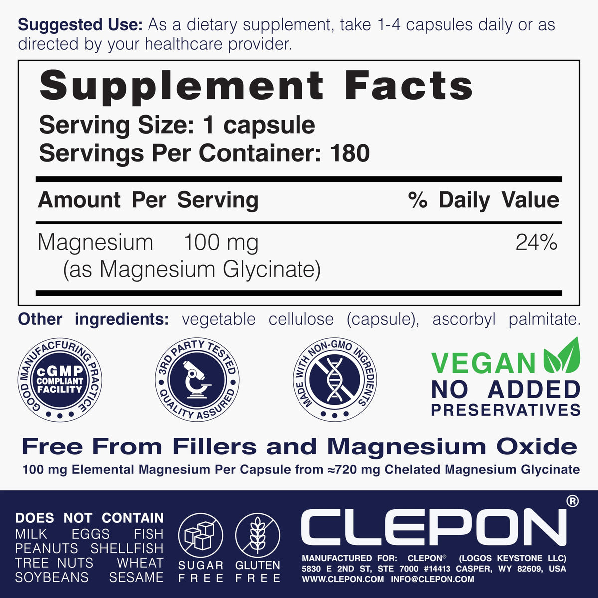 Capsules de glycinate de magnésium CLEPON sur fond blanc