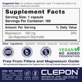 Capsules de glycinate de magnésium CLEPON sur fond blanc