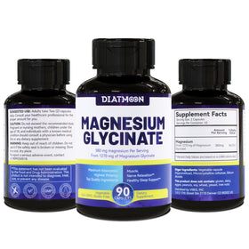 Capsules de glycinate de magnésium DIATMOON sur une surface blanche
