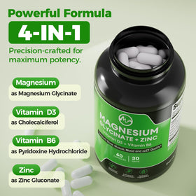 Capsules de glycinate de magnésium M inch sur une table