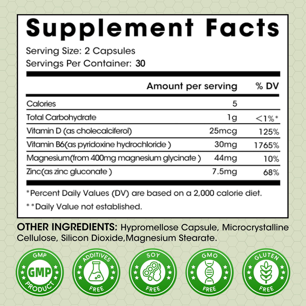 Capsules de Glycinate de Magnésium M inch, vue de dessus avec dosage