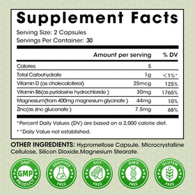 Capsules de Glycinate de Magnésium M inch, vue de dessus avec dosage