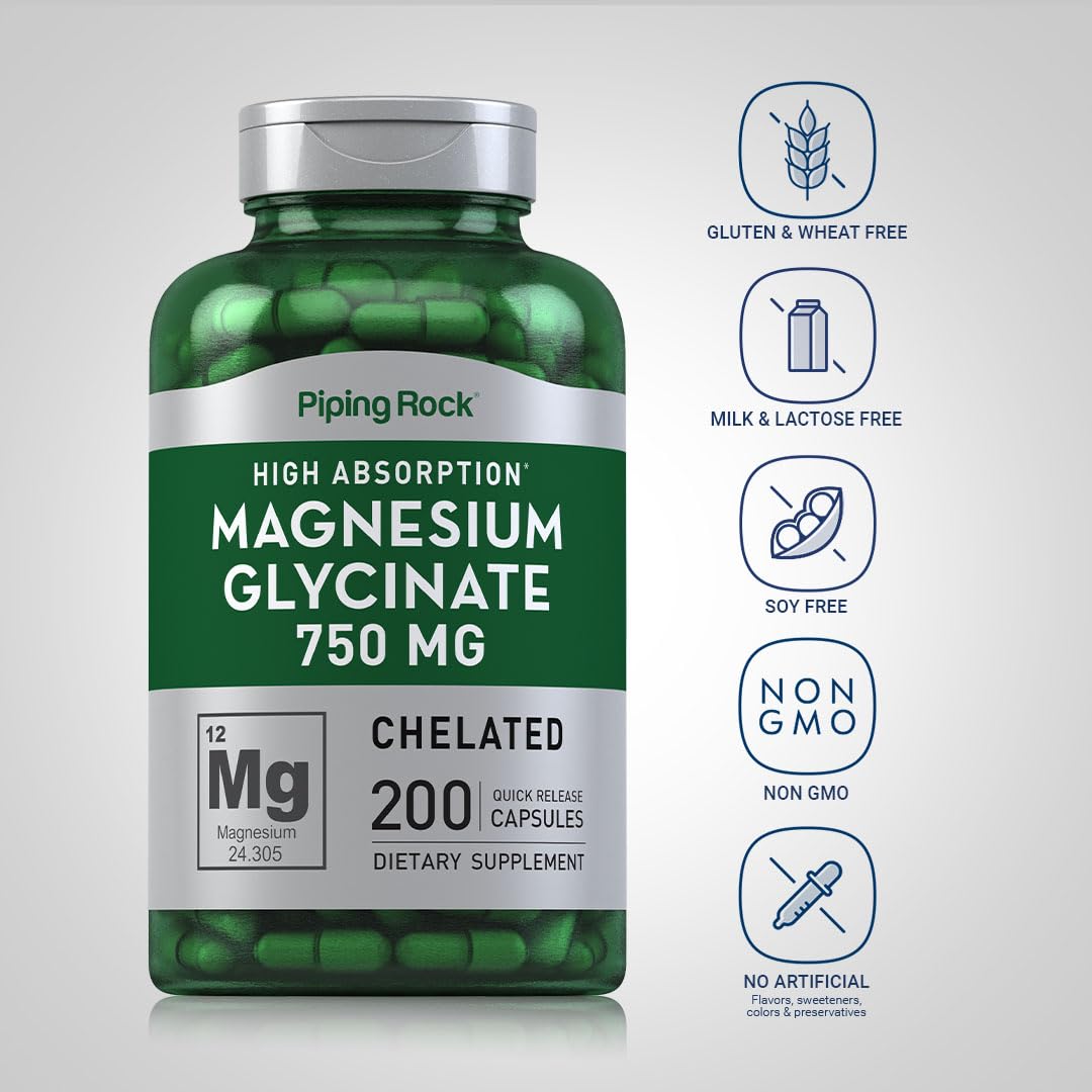 Capsules de Glycinate de Magnésium Piping Rock - vue de côté