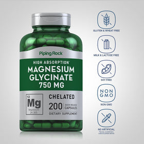 Capsules de Glycinate de Magnésium Piping Rock - vue de côté