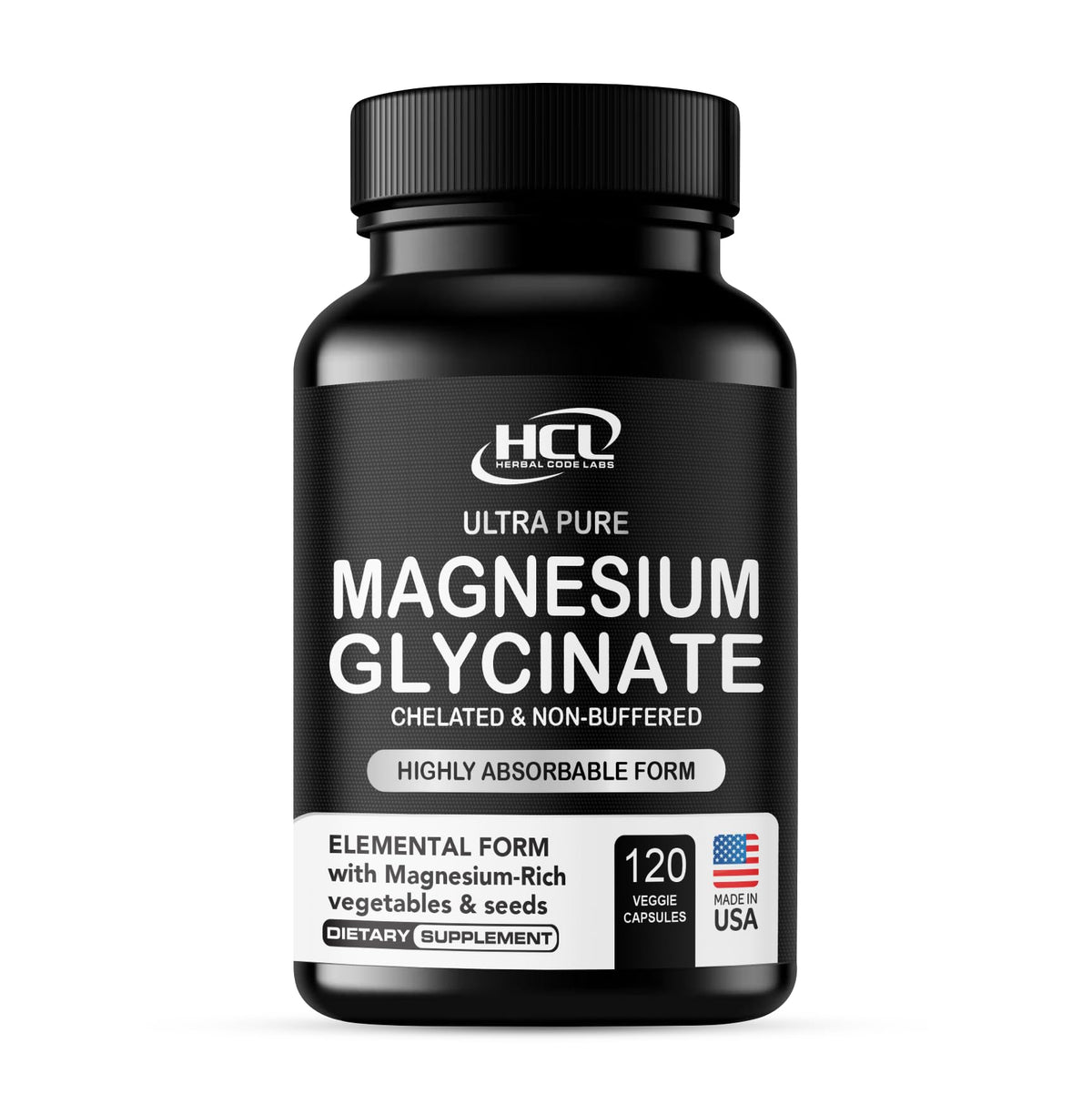 Capsules de Glycinate de Magnésium Pur HCL HERBAL CODE LABS en bouteille