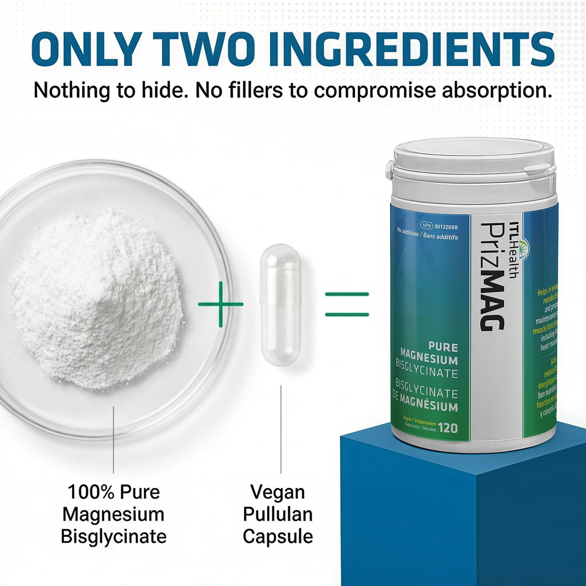 Capsules de glycinate de magnésium sur une surface en bois