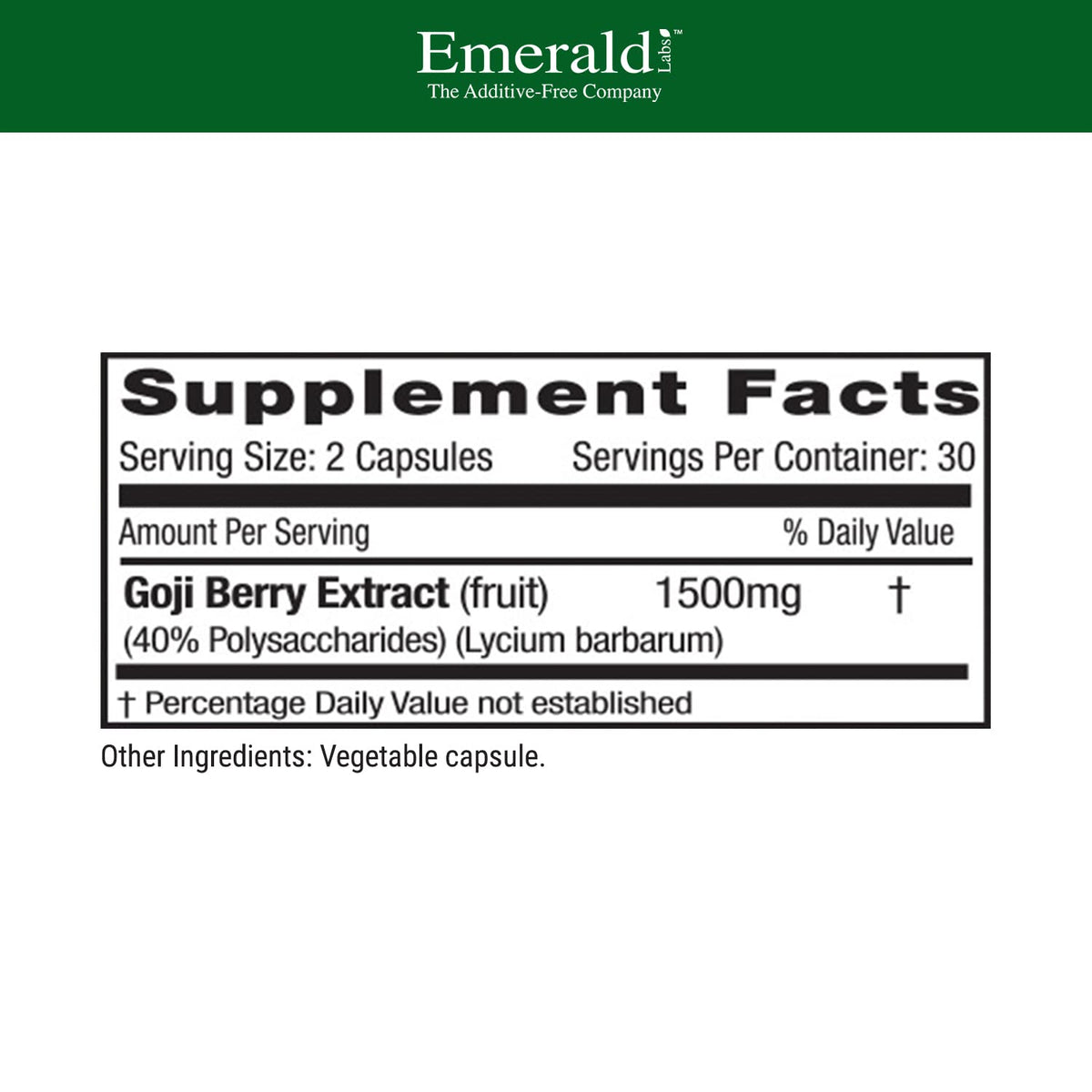 Capsules de Goji Berry d'EMERALD LABS en gros plan