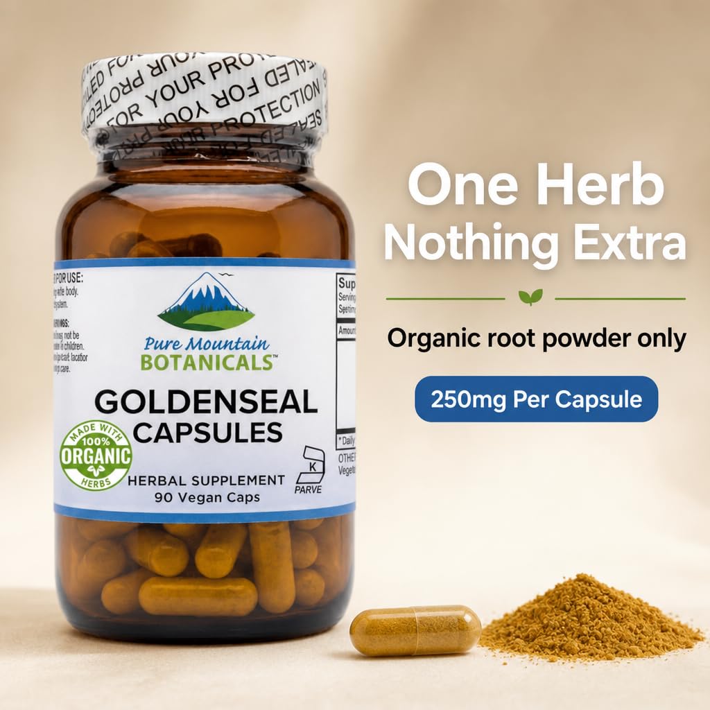 Capsules de Goldenseal 250mg sur une surface en bois
