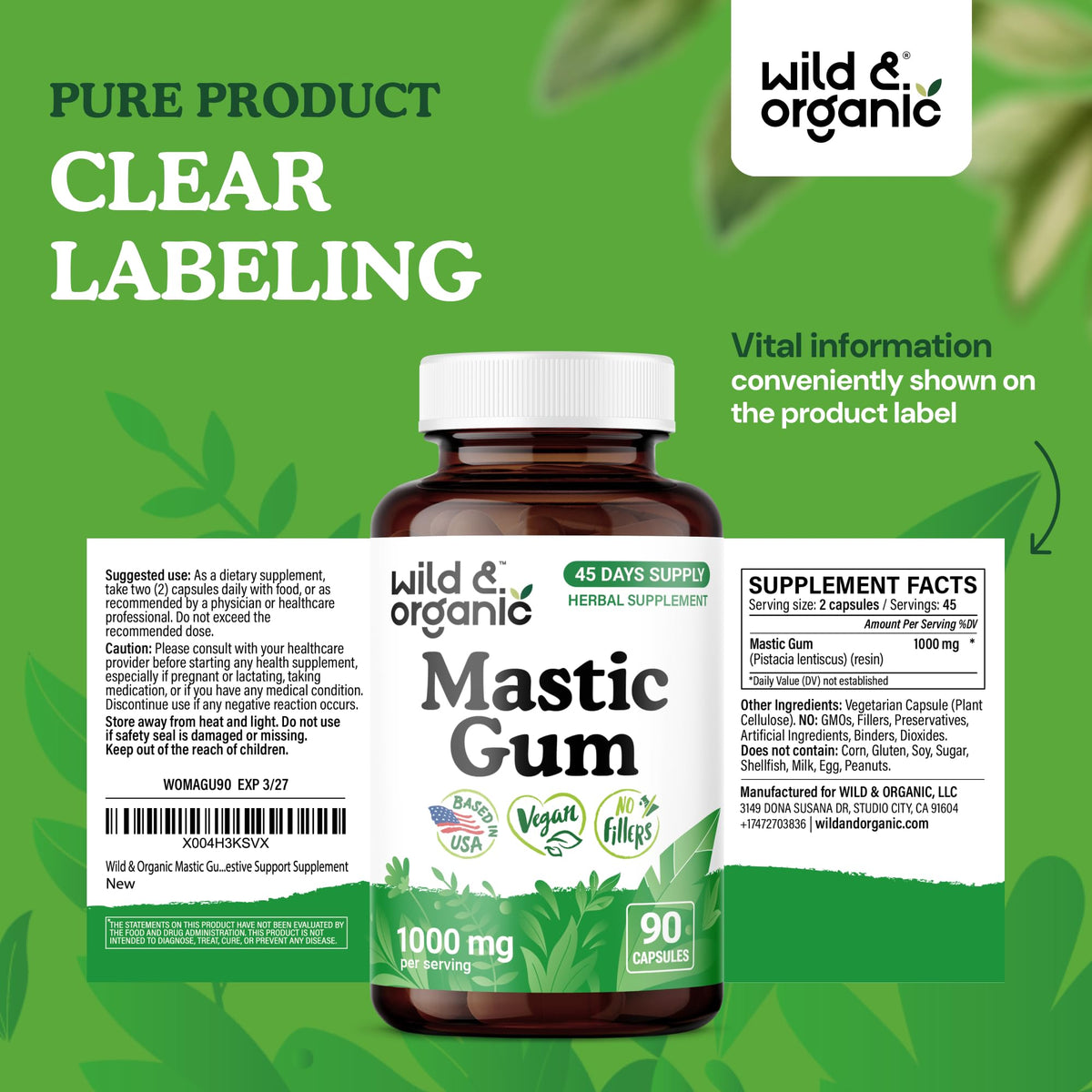 Capsules de gomme mastic Wild & Organic avec une cuillère