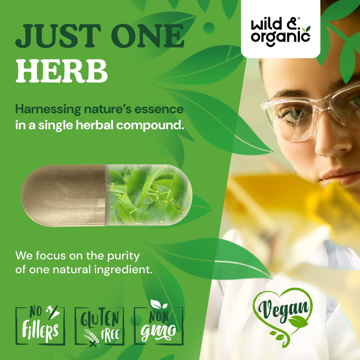 Capsules de Gotu Kola Wild & Organic, format végétal
