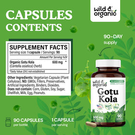 Capsules de Gotu Kola Wild & Organic sur fond blanc