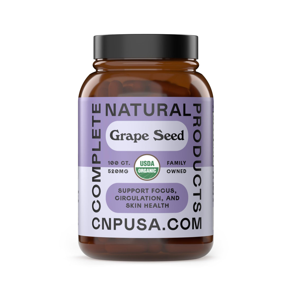 Capsules de graines de raisin bio Complete Natural Products, 520mg, vue de face