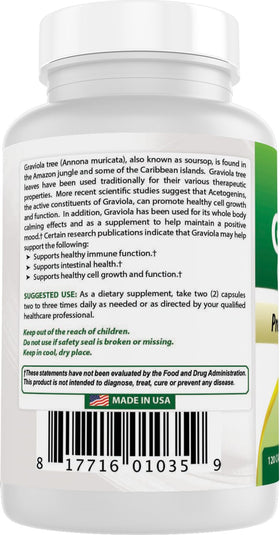 Capsules de Graviola Best Naturals sur une table en bois