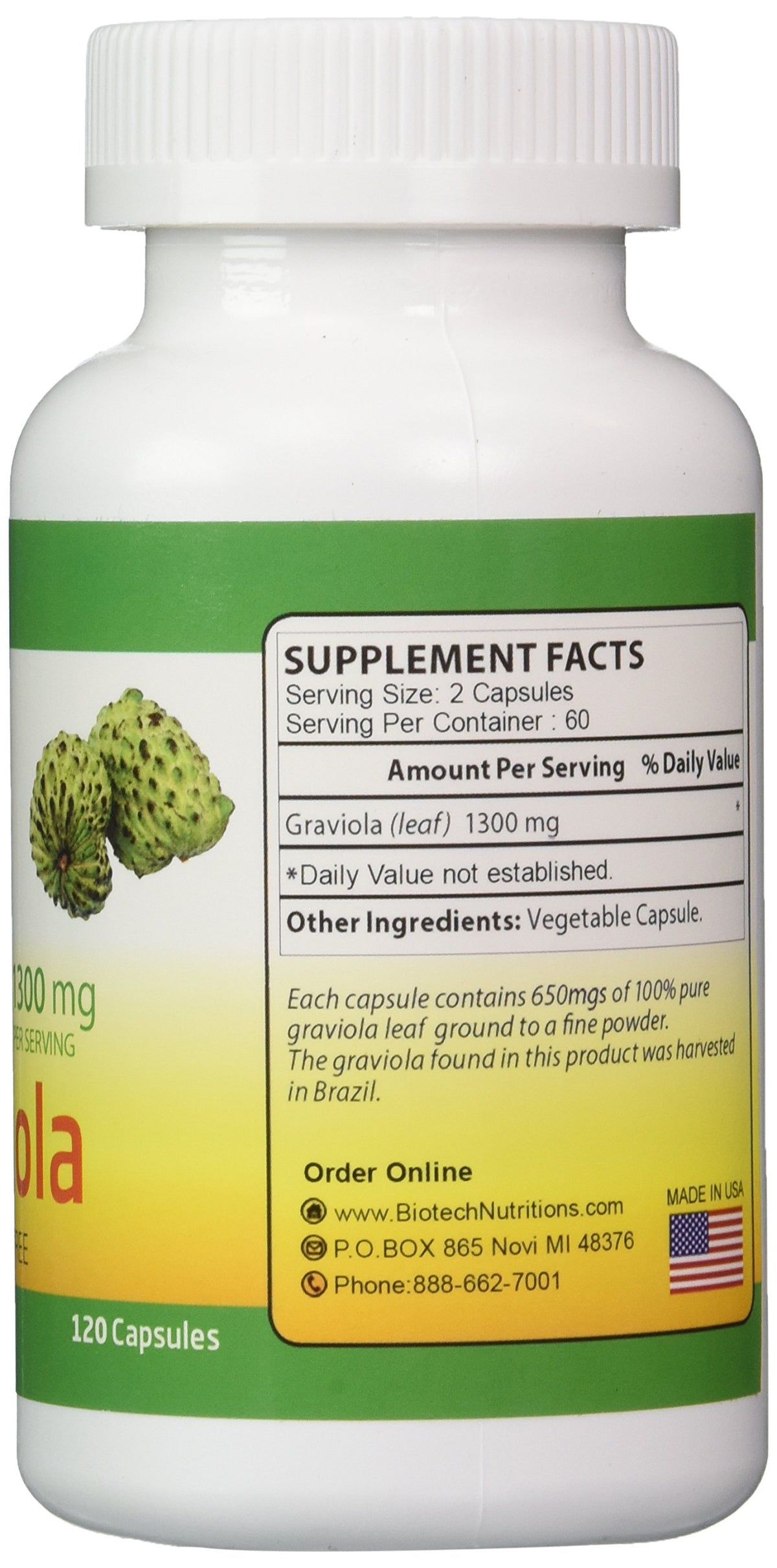 Capsules de Graviola Biotech Nutritions sur une table