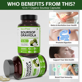 Capsules de Graviola NaturePlanet en gros plan