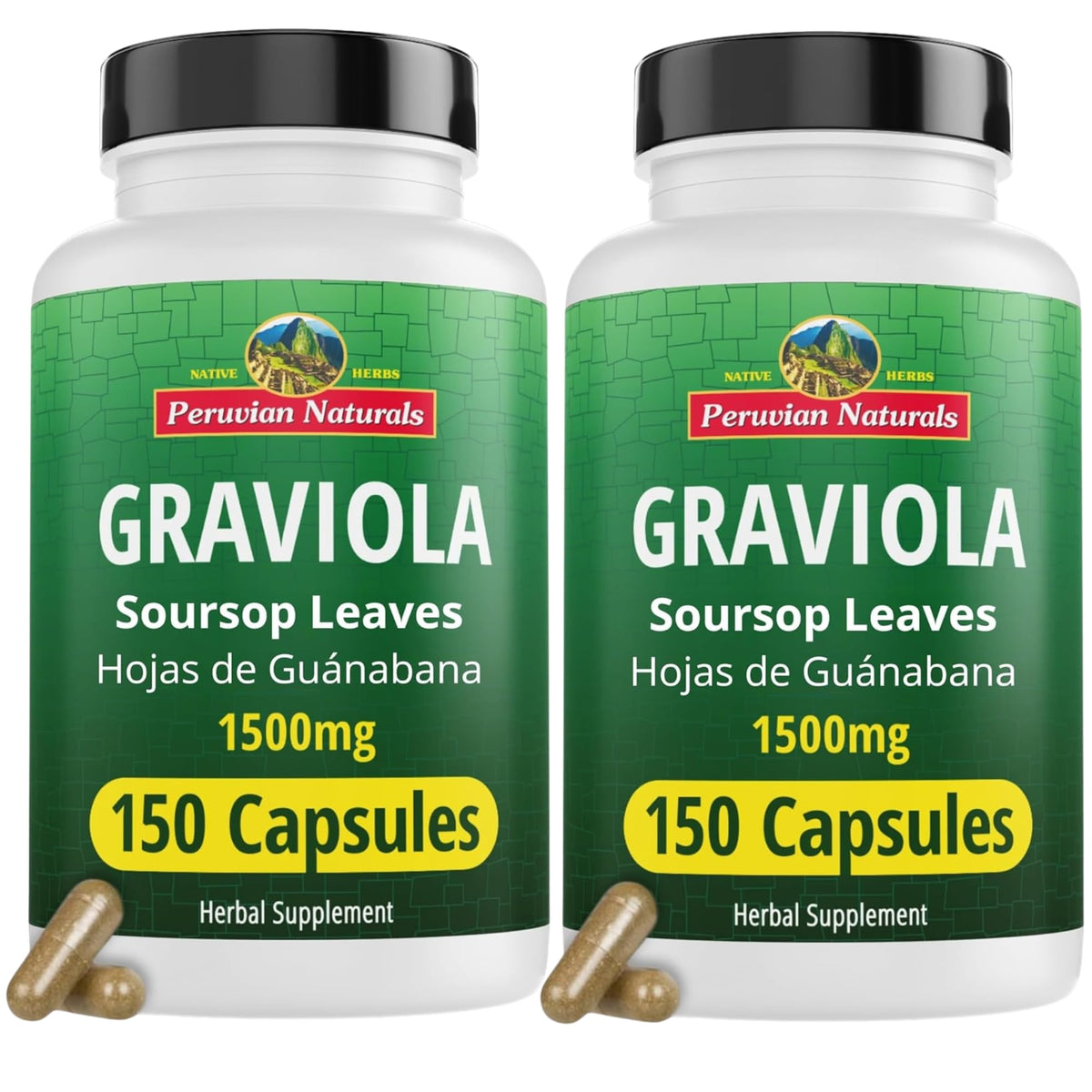 Capsules de Graviola Peruvian Naturals, 1500 mg, vue de face