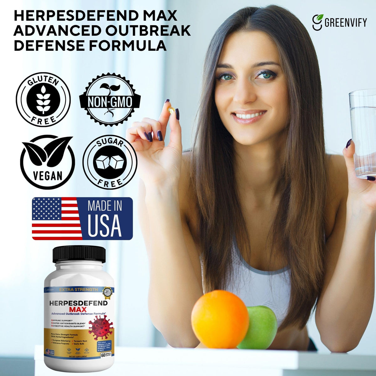 Capsules de GREENVIFY Herpes Defend Max sur fond blanc