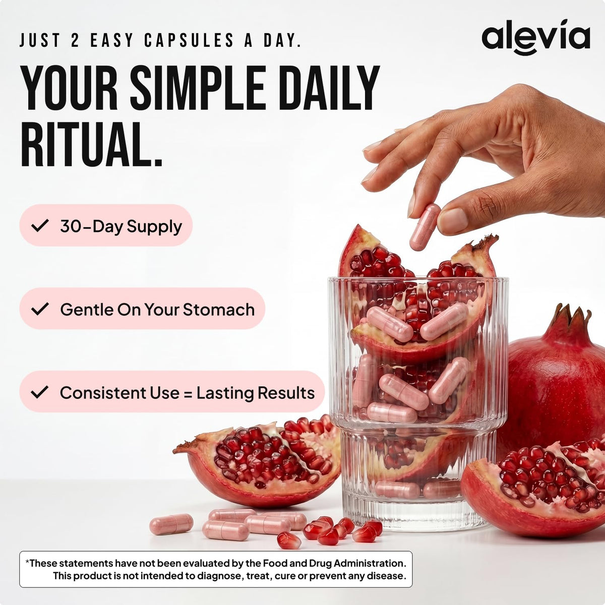 Capsules de grenade bio Alevia 700mg sur un fond neutre