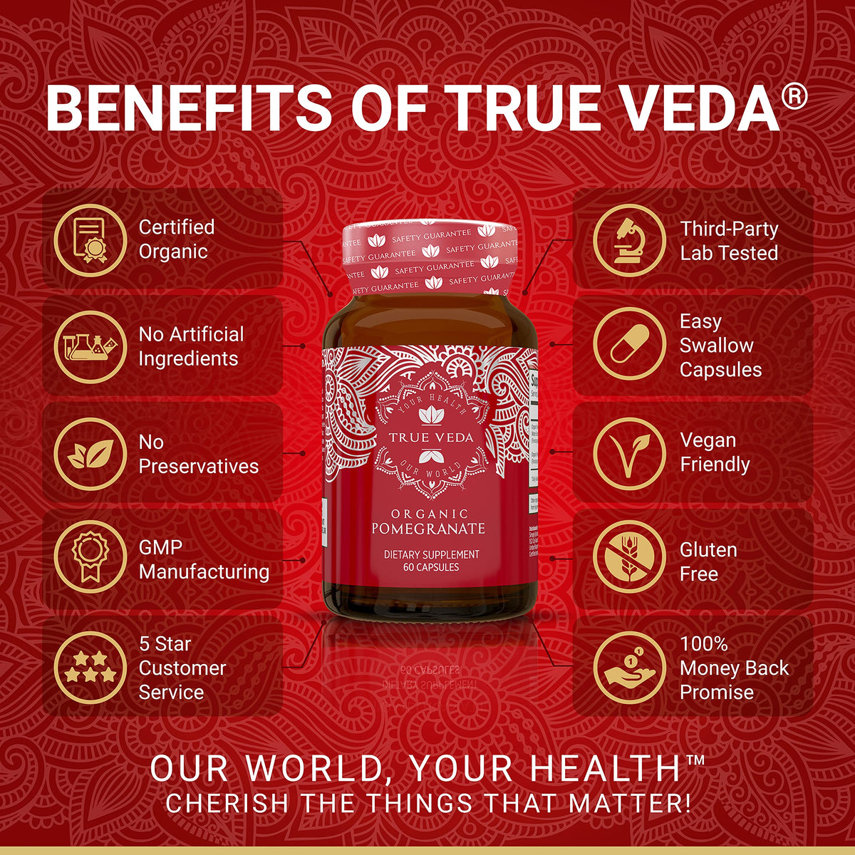 Capsules de grenade bio True Veda dans l'emballage
