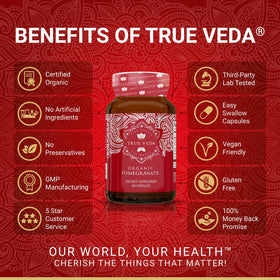 Capsules de grenade bio True Veda dans l'emballage