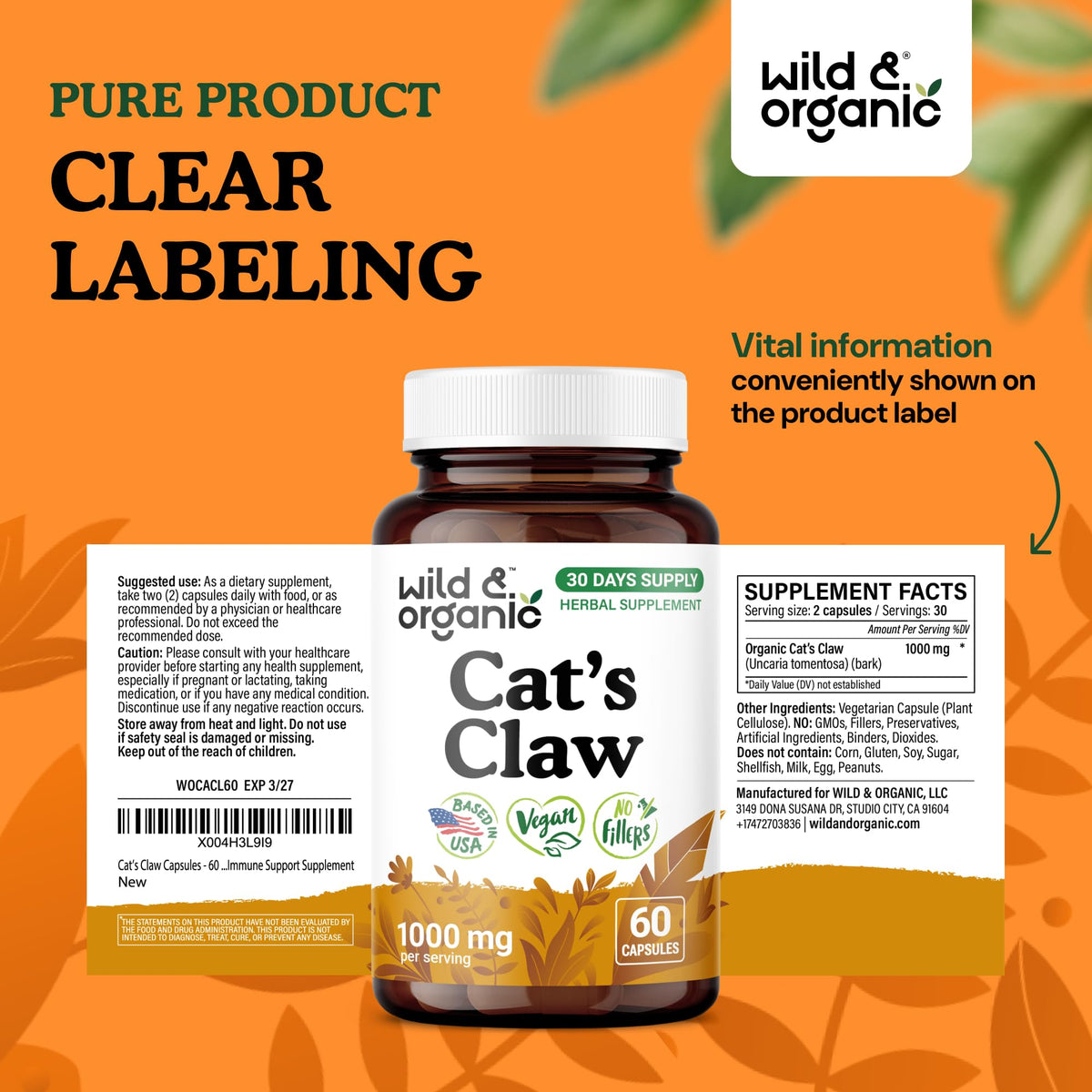 Capsules de Griffe du Chat Wild & Organic, format végétalien