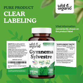 Capsules de gymnema sylvestre Wild & Organic avec fond neutre