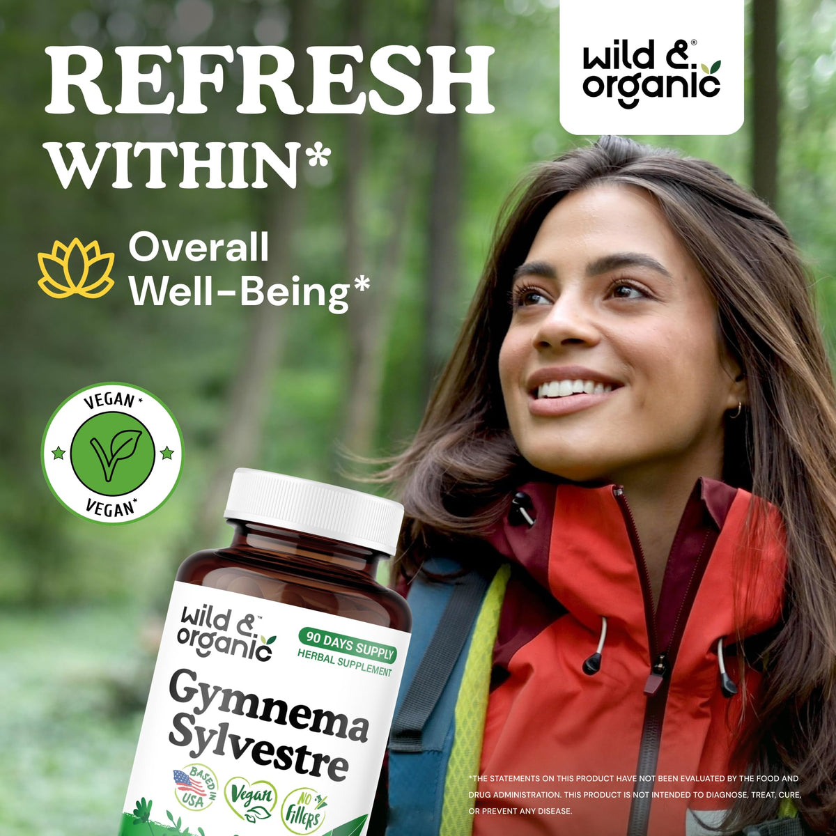 Capsules de gymnema sylvestre Wild & Organic sur fond blanc