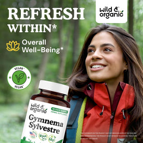 Capsules de gymnema sylvestre Wild & Organic sur fond blanc