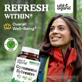 Capsules de gymnema sylvestre Wild & Organic sur une table