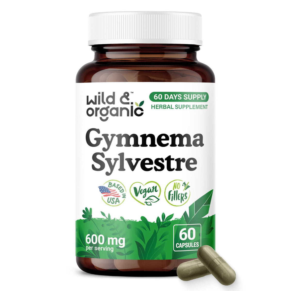 Capsules de Gymnema Wild & Organic 600 mg en bouteille vue de face