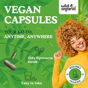 Capsules de Gymnema Wild & Organic avec arrière-plan naturel