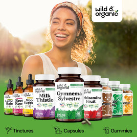 Capsules de Gymnema Wild & Organic sur une surface blanche